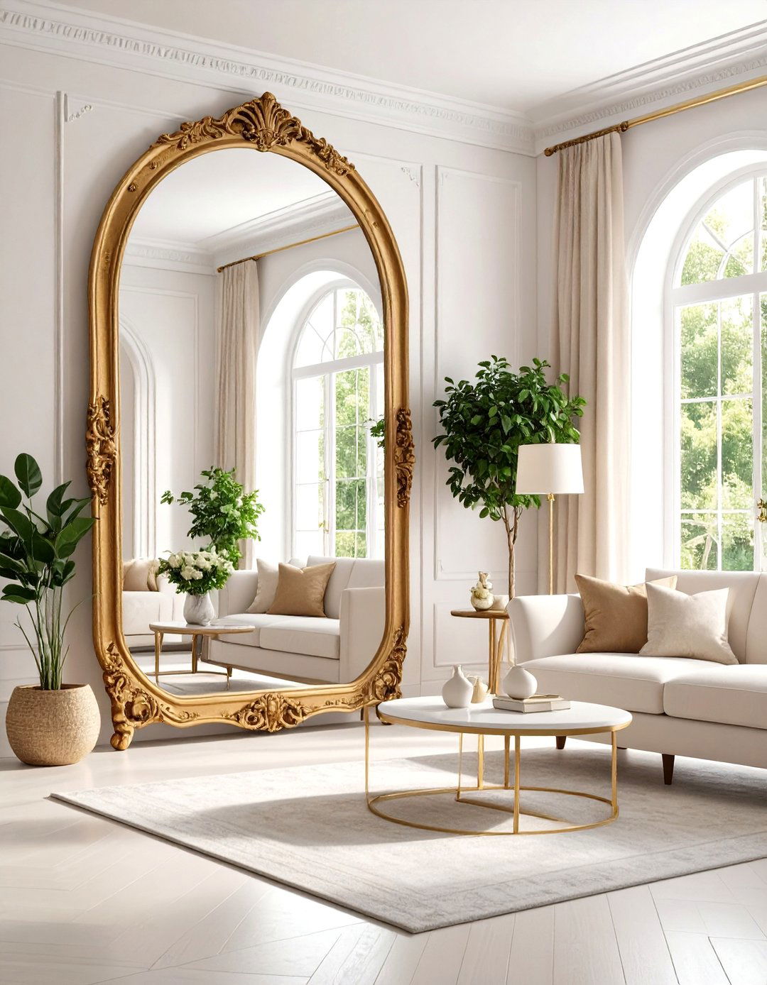 Introduce Gilded Mirrors to Bounce Light - 20 Cream and Gold Living Room Ideas