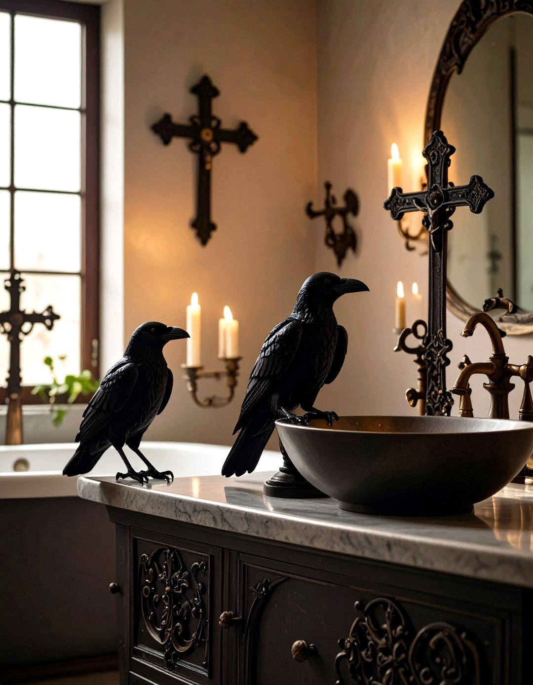 Introduce Raven and Cross Symbolism - 20 Gothic Bathroom Ideas