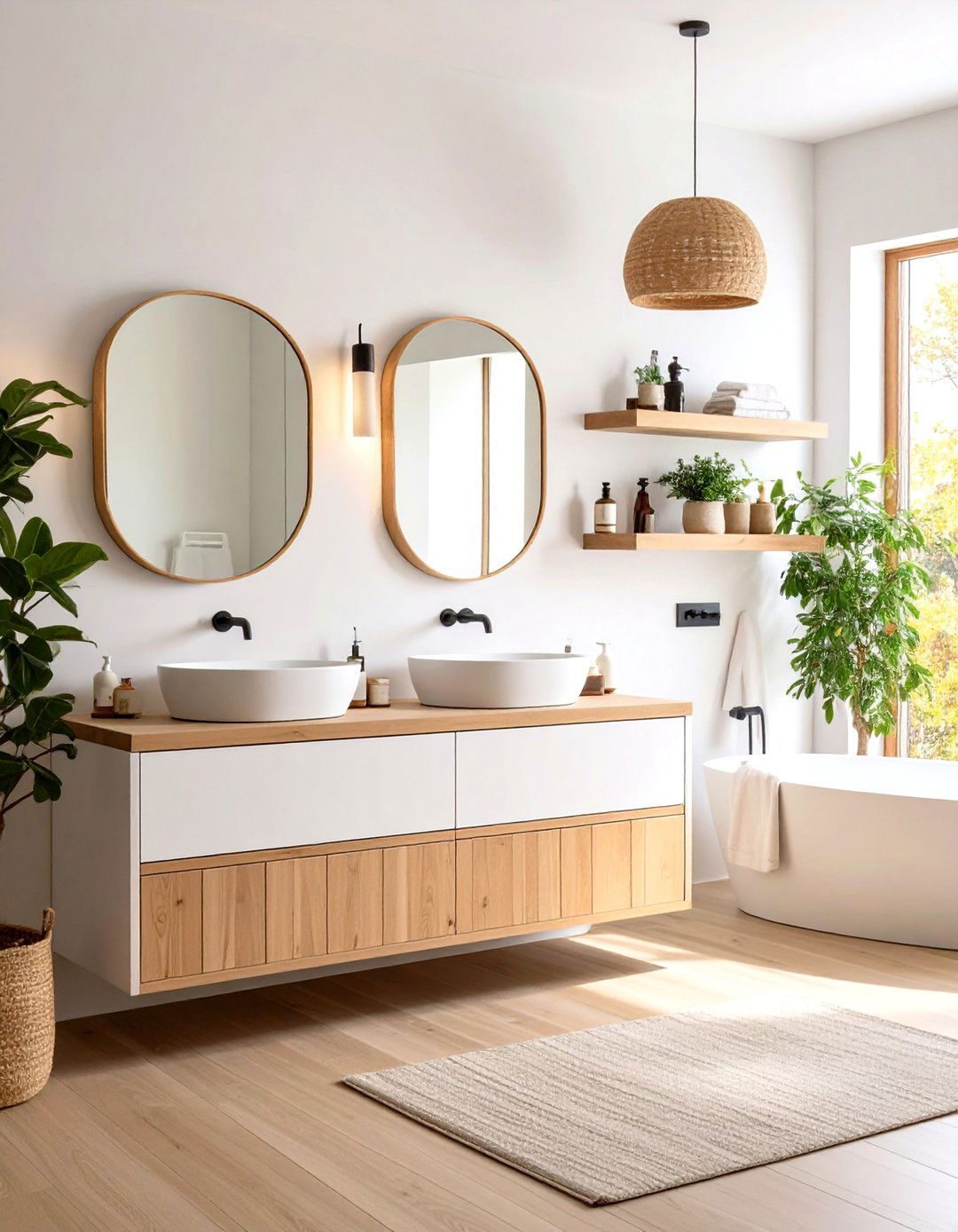 Introduce Warm Wood Accents - 20 Small White Bathroom Ideas