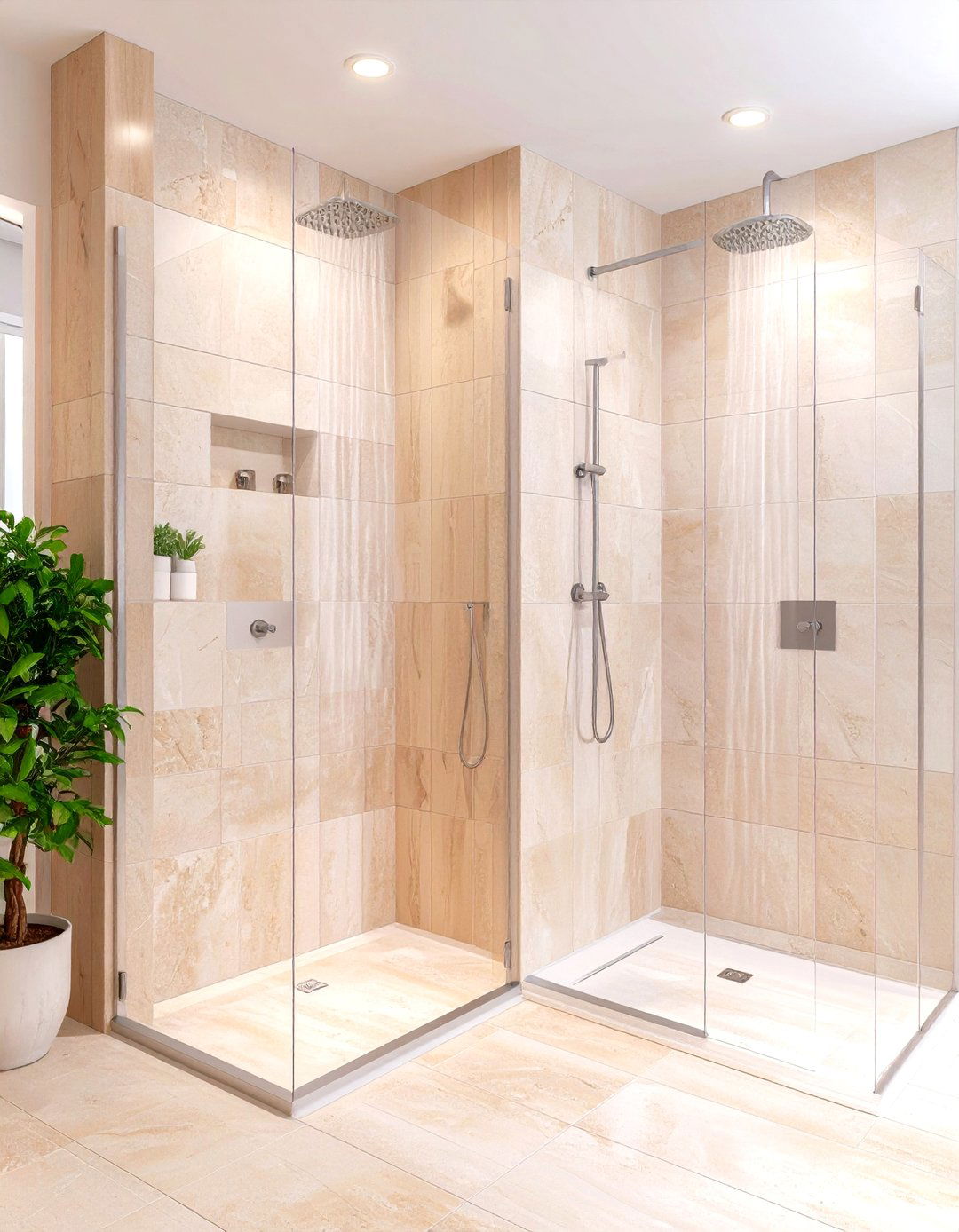 Invisible Safety Integrated Linear Drain and Slip Control - 20 Double Shower Ideas