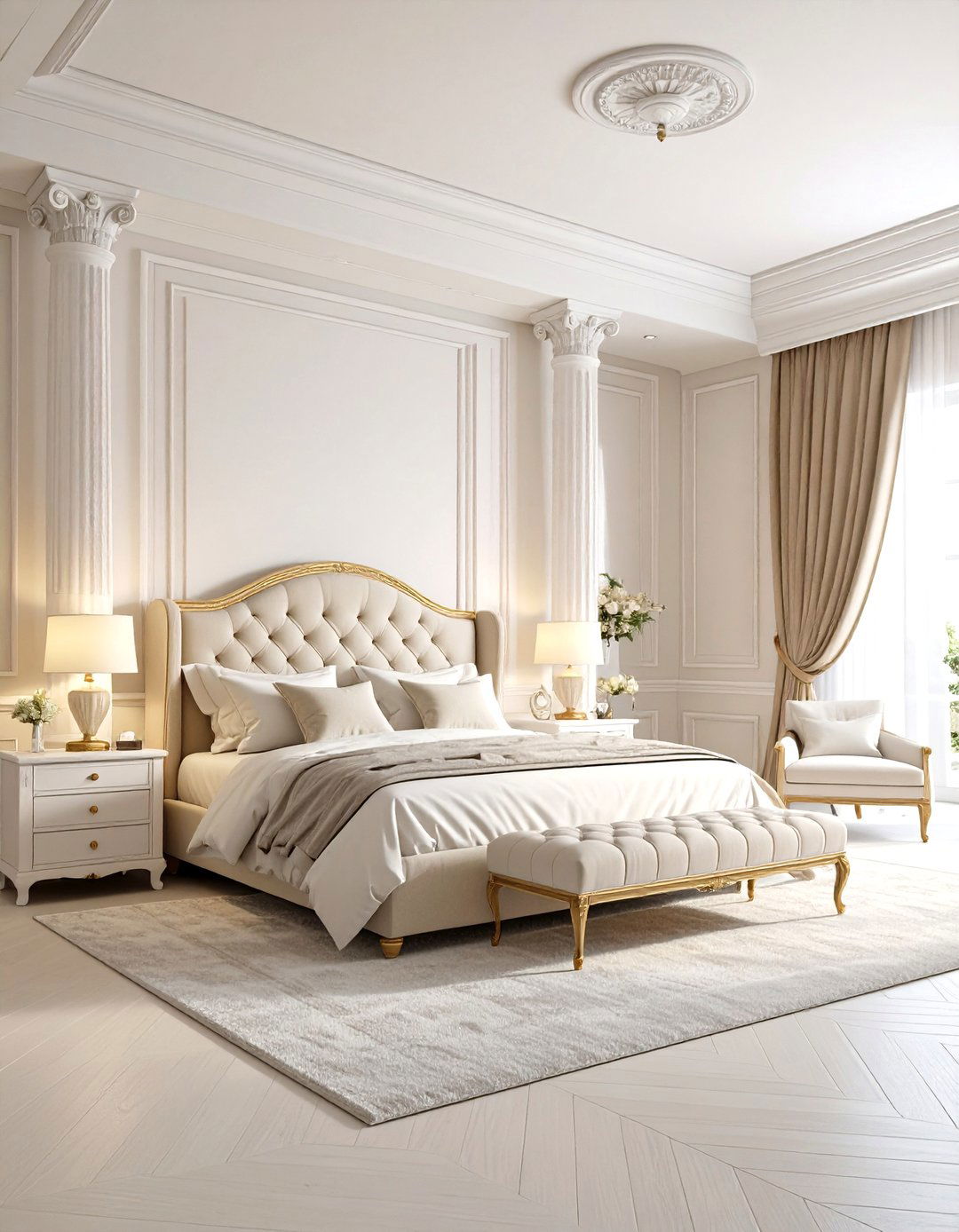 Ionic Columns Used as Subtle Greek Bedroom Dividers - 20 Greek Bedroom Design Ideas