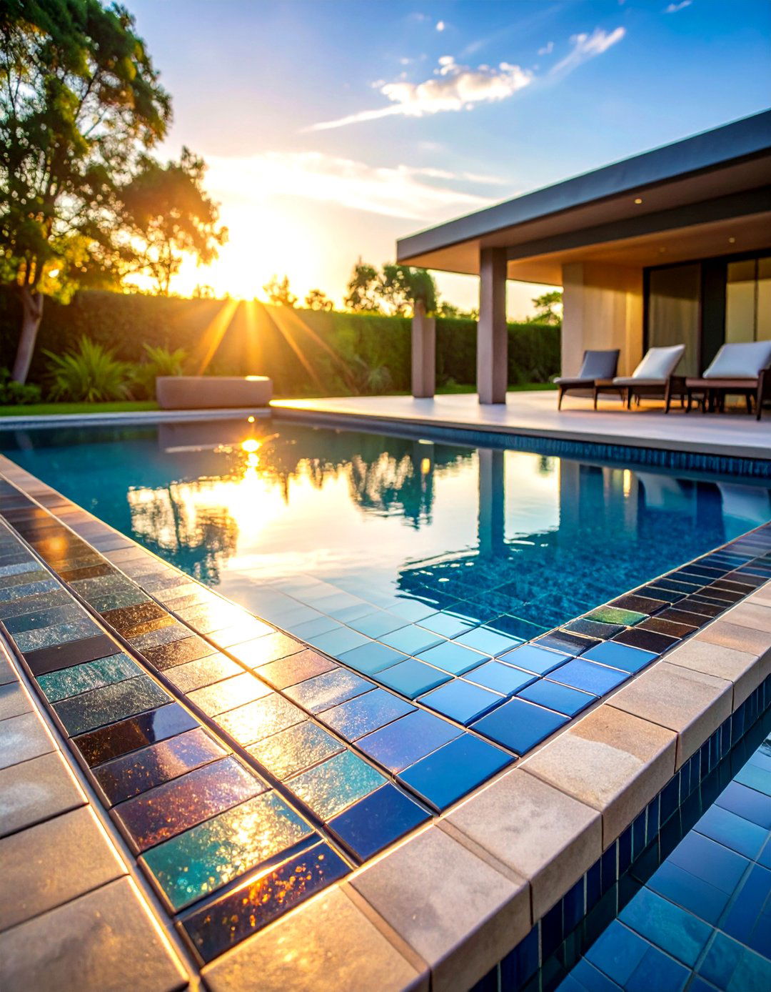 Iridescent Glass Waterline Pool Tile Paradise - 20 Waterline Pool Tile Ideas