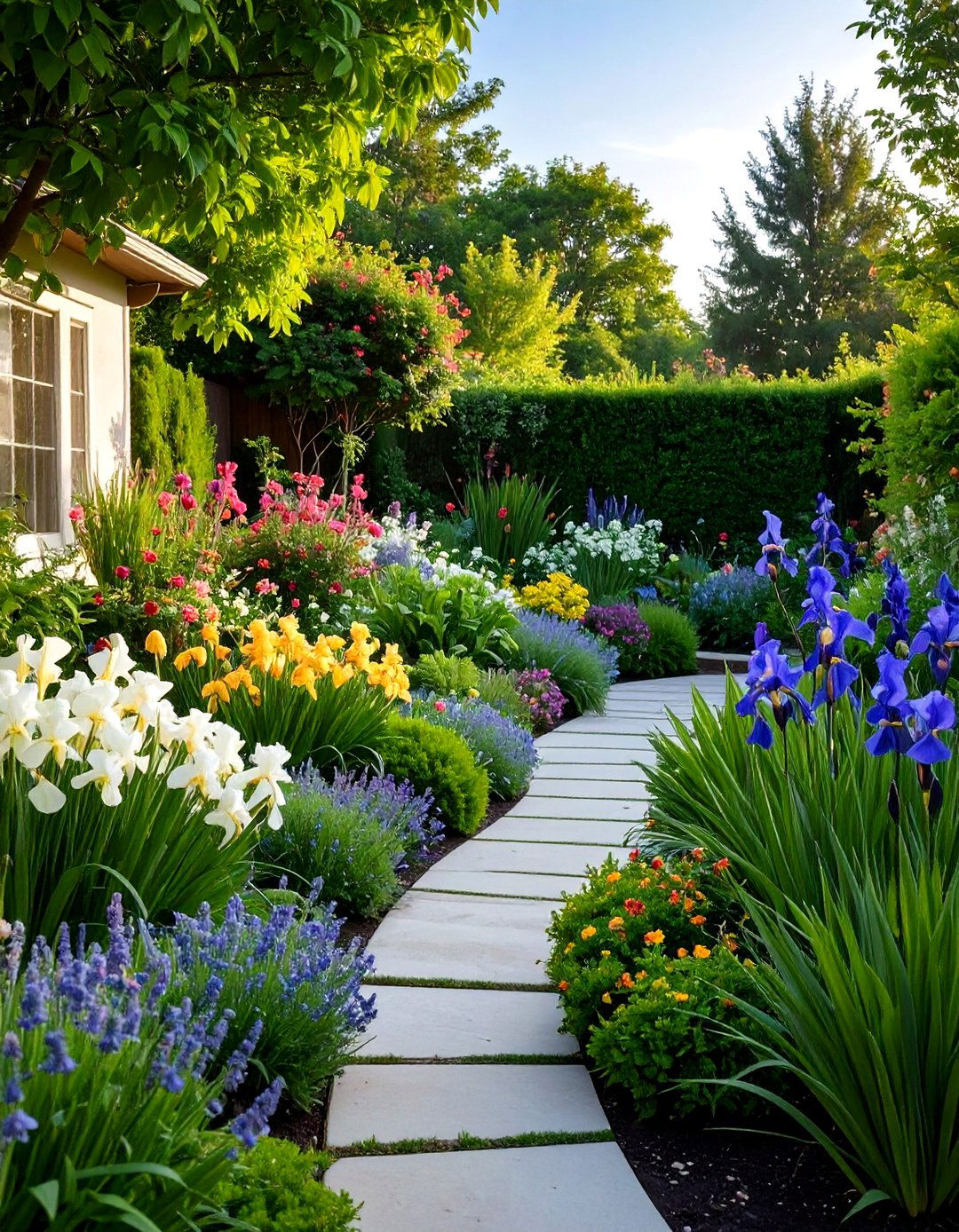 Iris Garden Border Vertical Accent - 20 Low Maintenance Garden Border Ideas