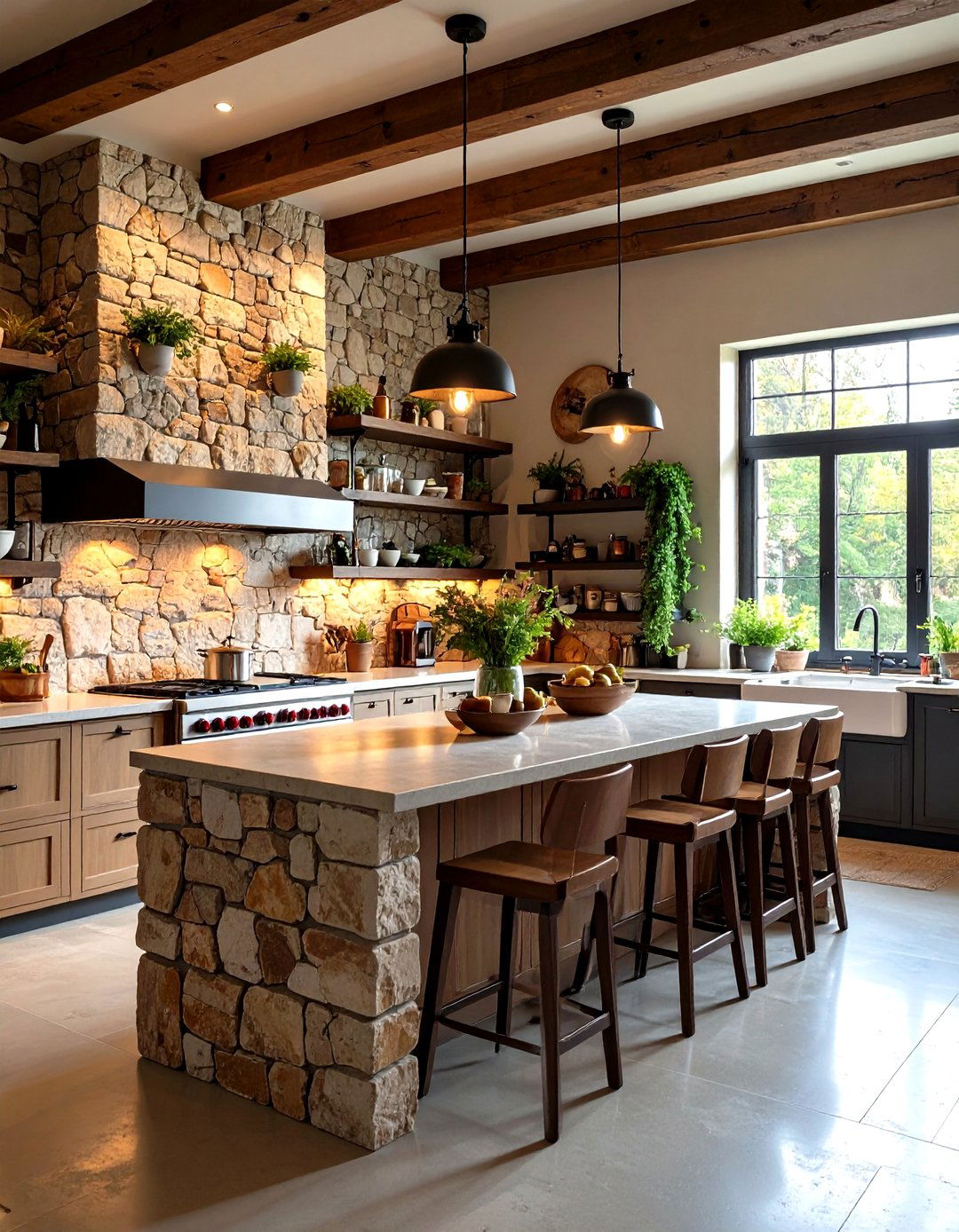 Italian Kitchen Design with Natural Stone Accent Walls - 20 Italian Kitchen Design Ideas