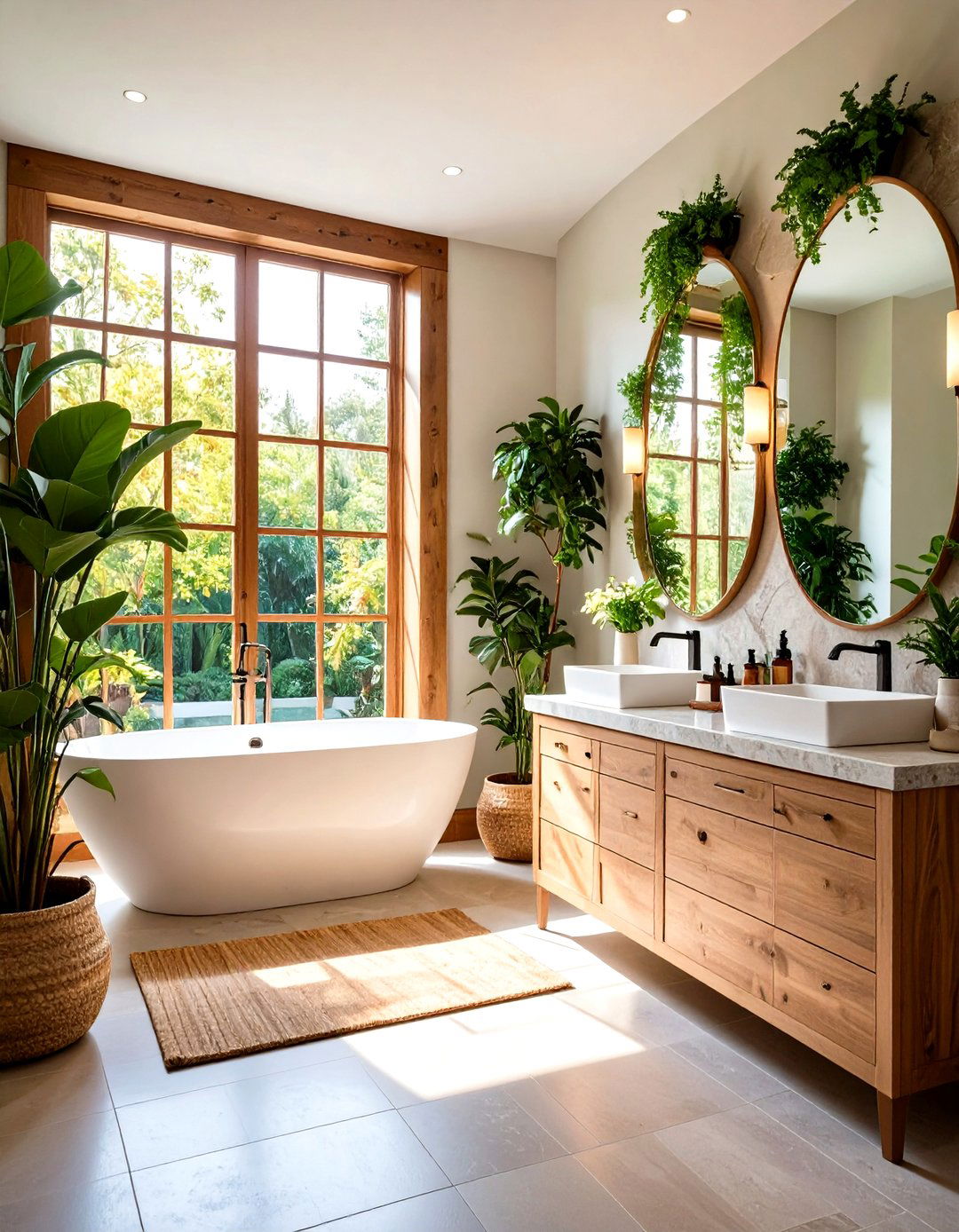 Jack and Jill Bathroom with Biophilic Natural Design Elements - 20 Jack and Jill Bathroom Ideas