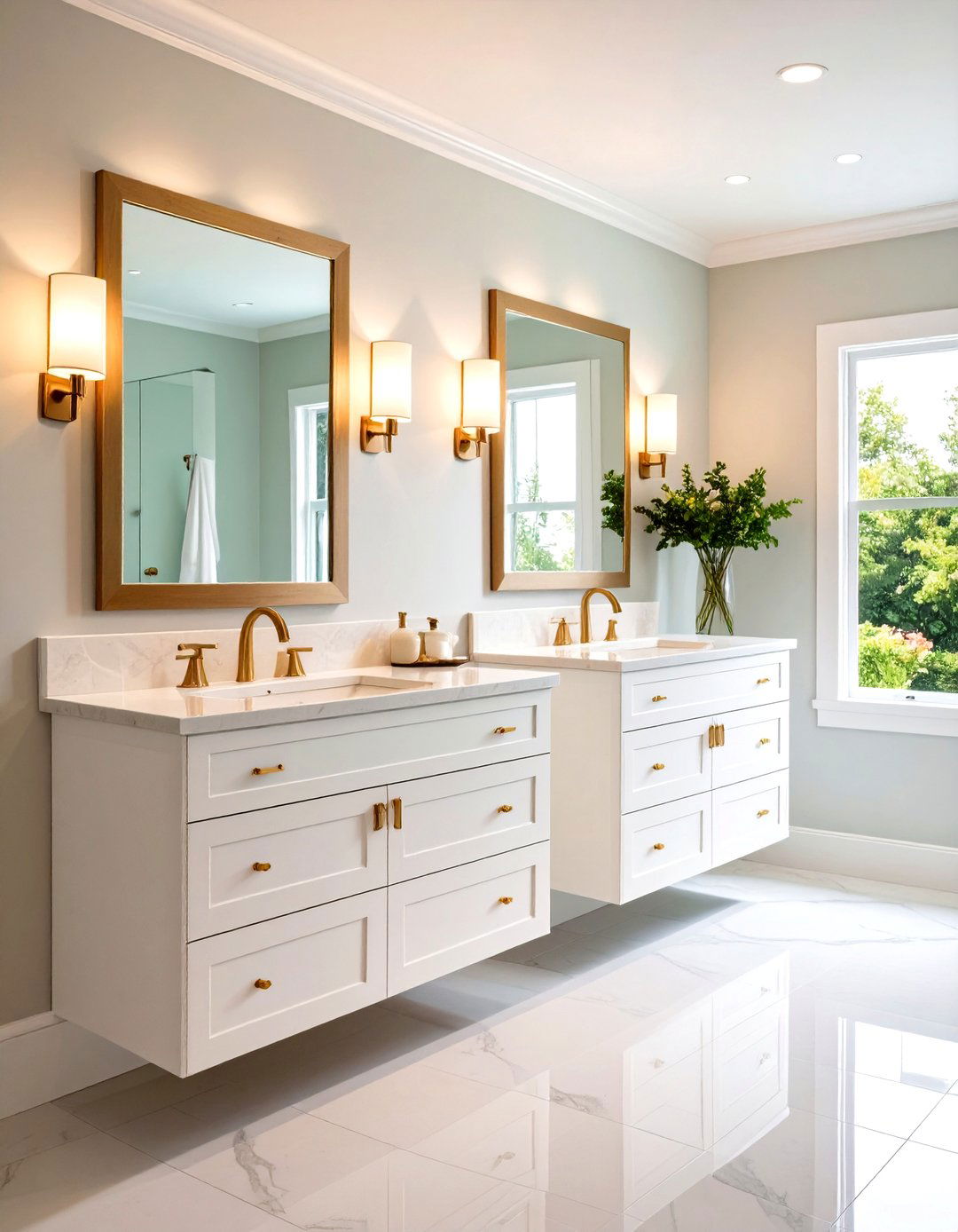 Jack and Jill Bathroom with Floating Double Vanities - 20 Jack and Jill Bathroom Ideas