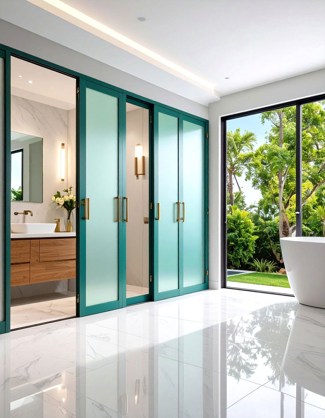 Jack and Jill Bathroom with Pocket Door Space Saving Solution - 20 Jack and Jill Bathroom Ideas