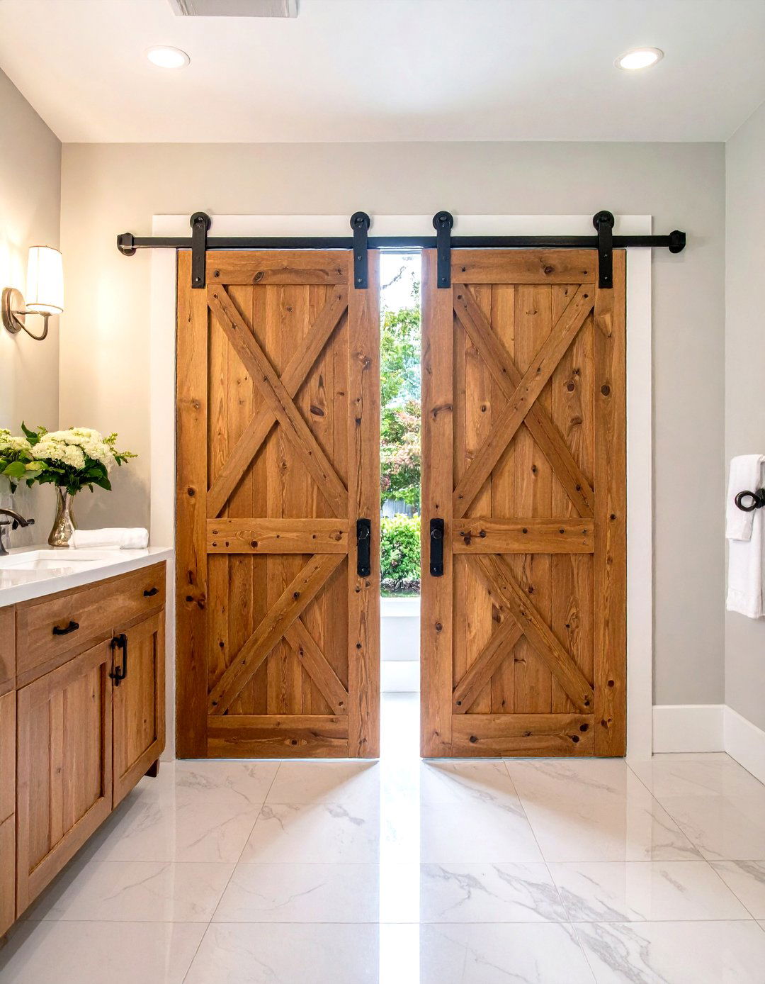 Jack and Jill Bathroom with Sliding Barn Door Privacy - 20 Jack and Jill Bathroom Ideas