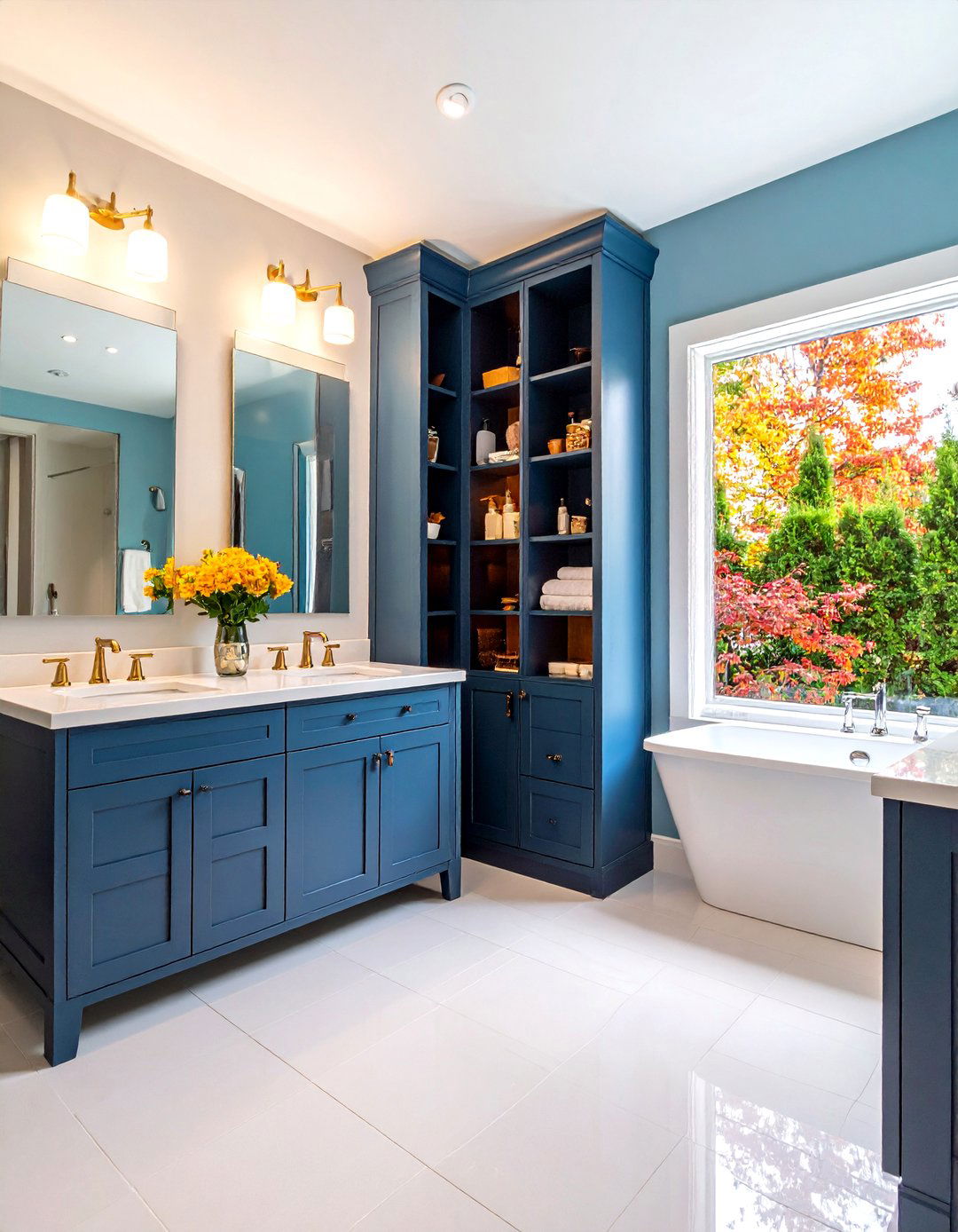 Jack and Jill Bathroom with Smart Storage Tower Solutions - 20 Jack and Jill Bathroom Ideas