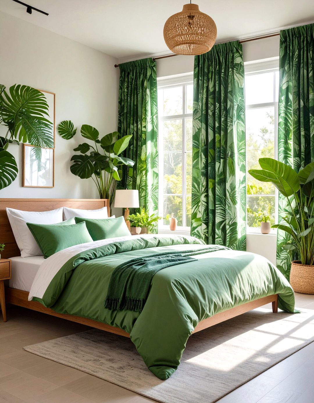 Jade Green Botanical Print Curtains - 20 Jade Green Bedroom Ideas