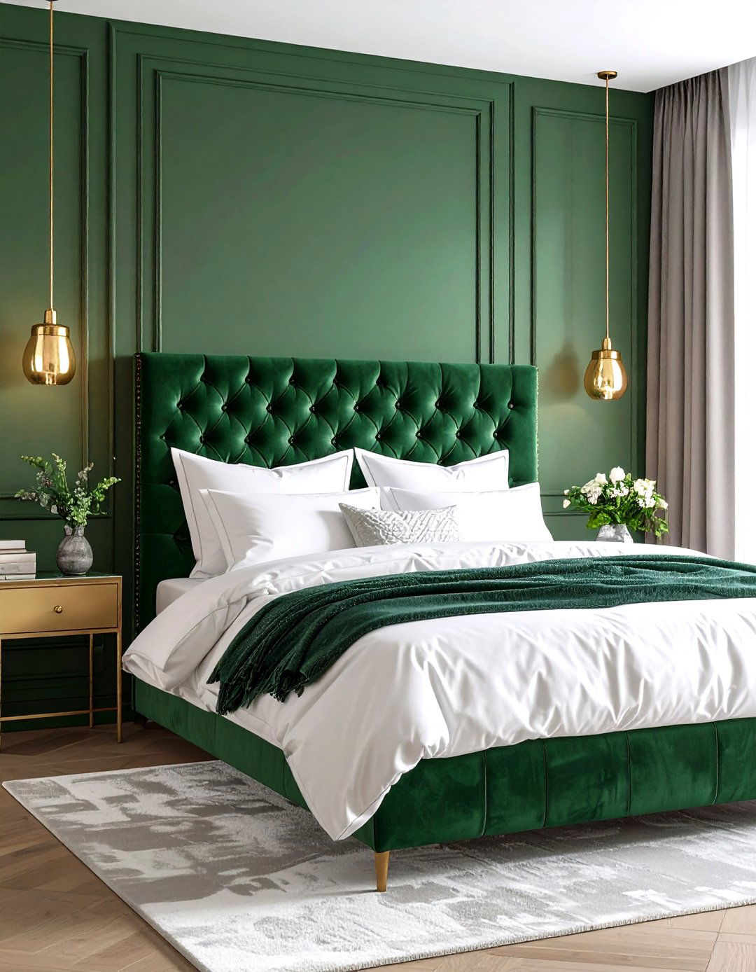Jade Green Tufted Headboard Statement - 20 Jade Green Bedroom Ideas