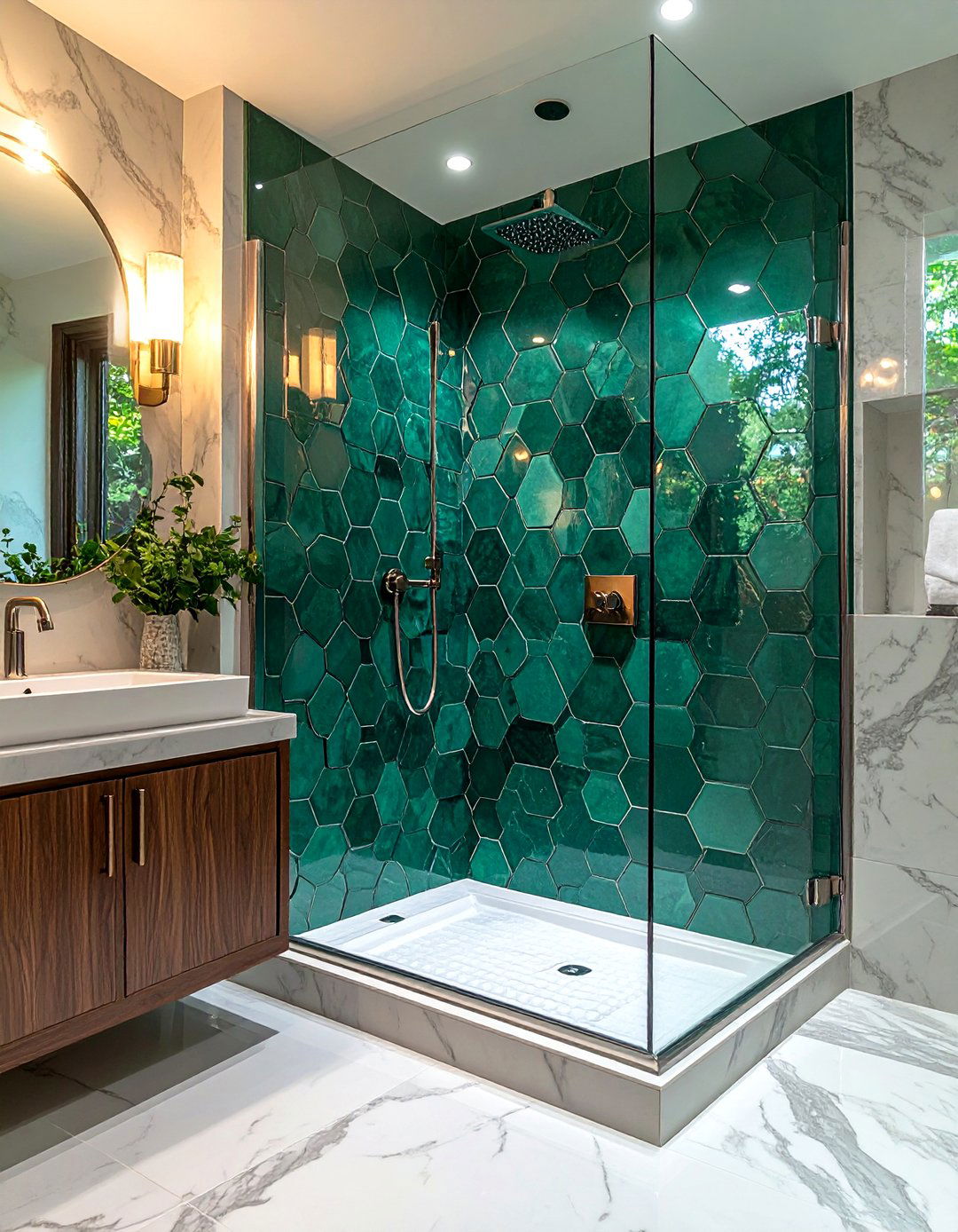 Jade Hexagon Green Tile Bathroom Shower Niche - 20 Green Tile Bathroom Ideas