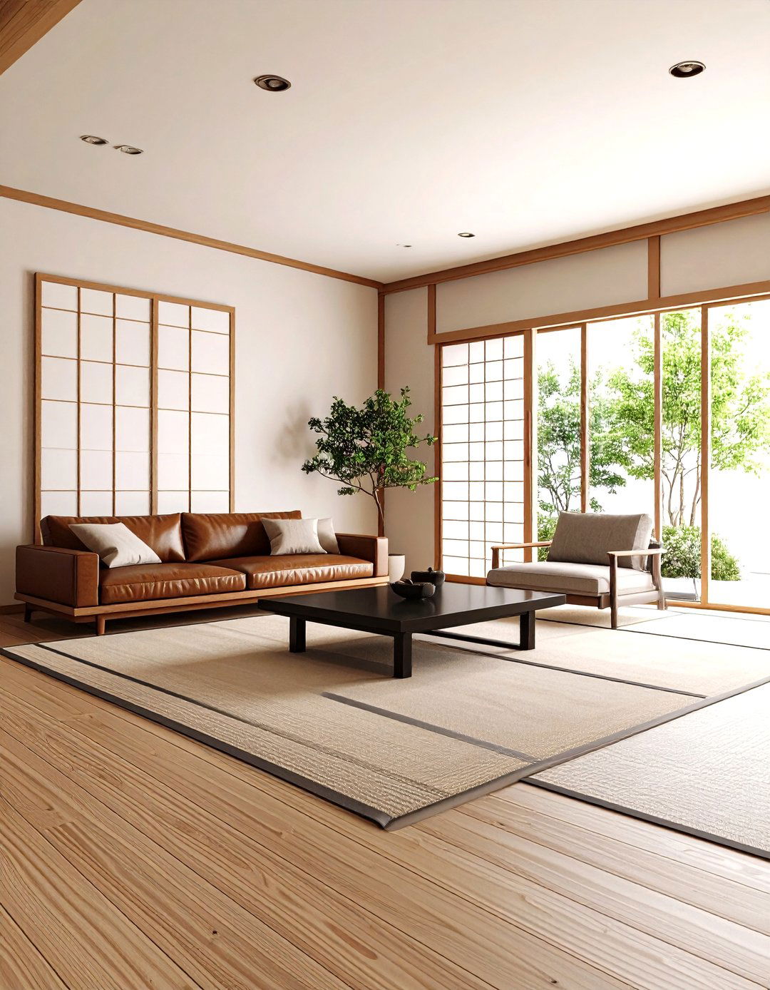 Japandi Balanced Calm - 20 Brown Leather Couch Living Room Ideas