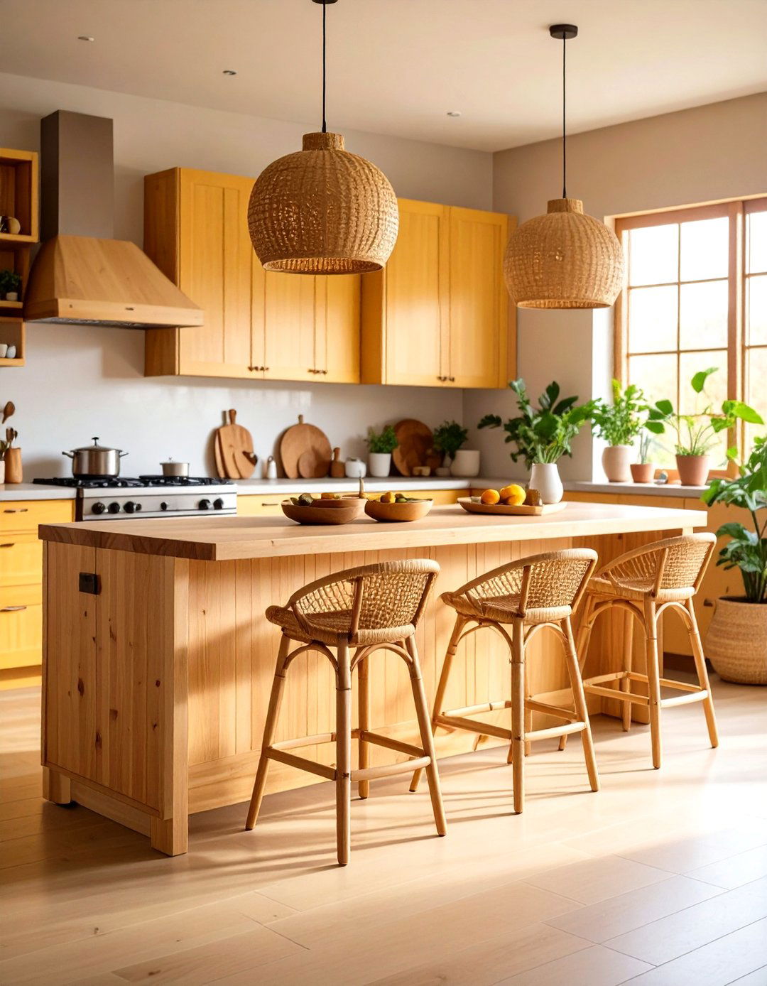 Japandi Bamboo and Rattan Accent Features - 20 Japandi Kitchen Ideas