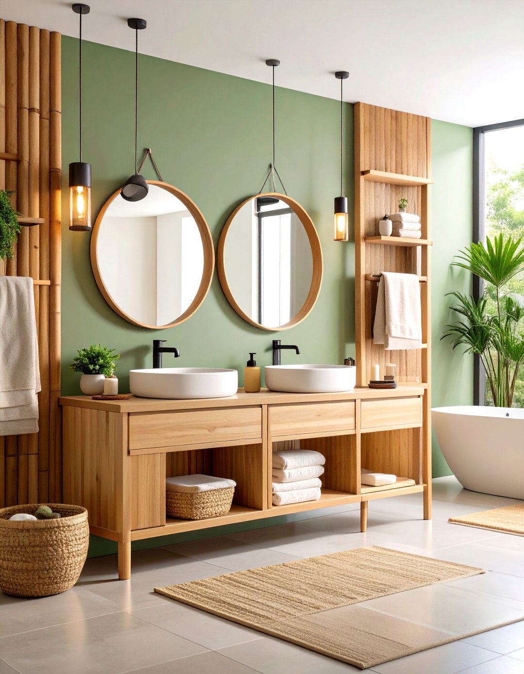 Japandi Bathroom Bamboo Accessories Integration - 20 Japandi Bathroom Ideas