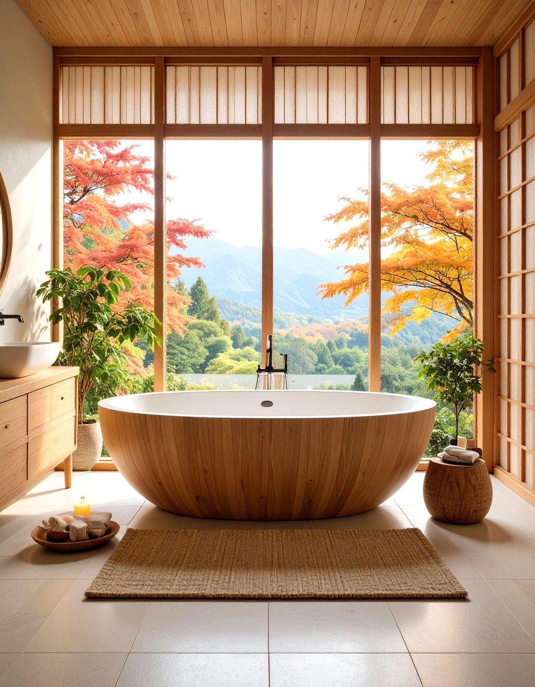 Japandi Bathroom Freestanding Soaking Tub Centerpiece - 20 Japandi Bathroom Ideas