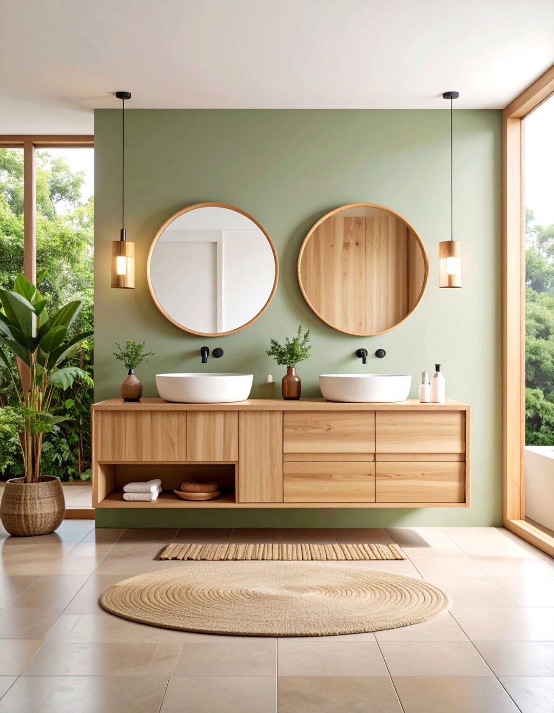 Japandi Bathroom Natural Wood Vanity Design - 20 Japandi Bathroom Ideas