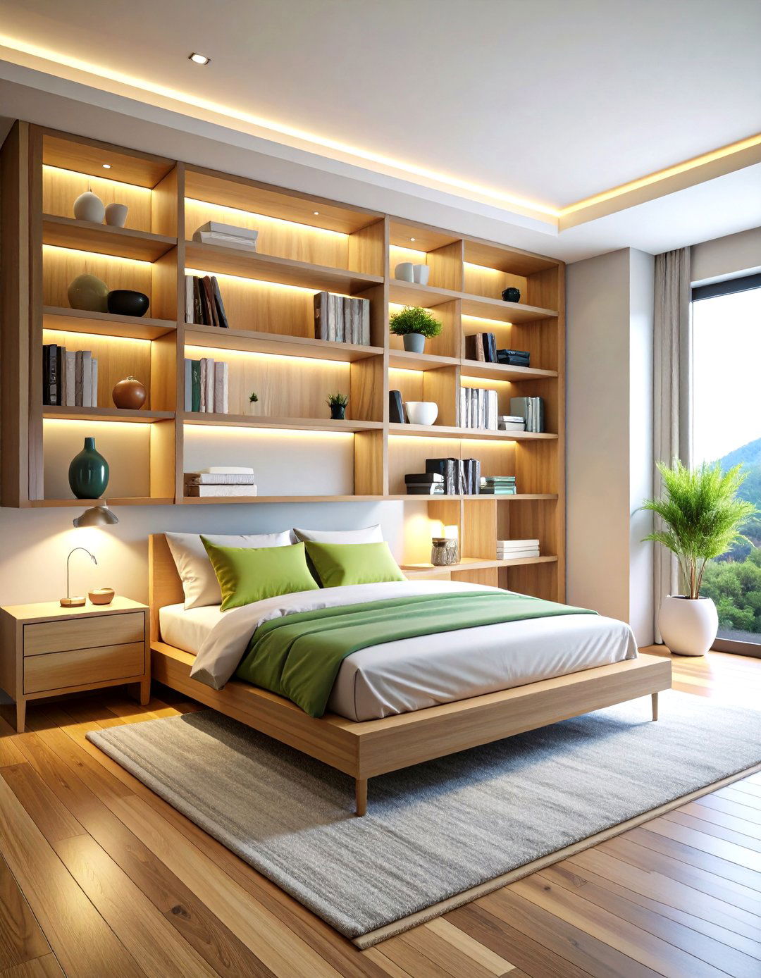 Japandi Bedroom Floating Shelf Systems - 20 Japandi Bedroom Design Ideas