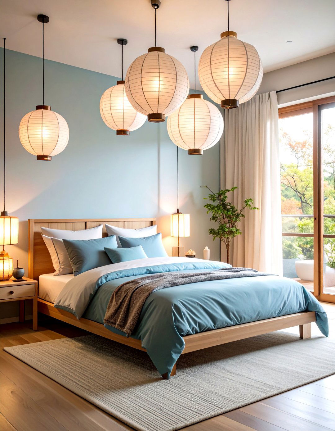 Japandi Bedroom Paper Lantern Lighting - 20 Japandi Bedroom Design Ideas