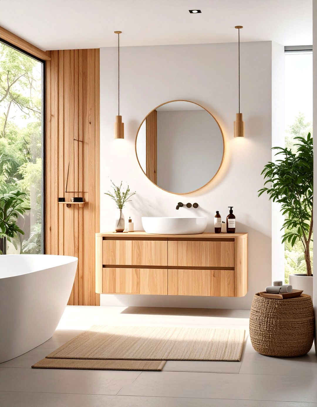 Japandi Cedar Wood Bathroom Vanity - 20 Wood Bathroom Vanity Ideas