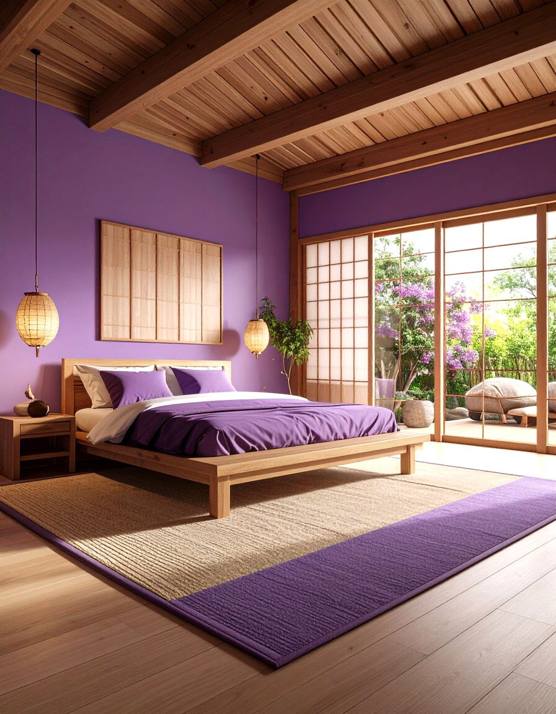 Japandi Inspired Dark Purple Serenity - 20 Dark Purple Bedroom Ideas