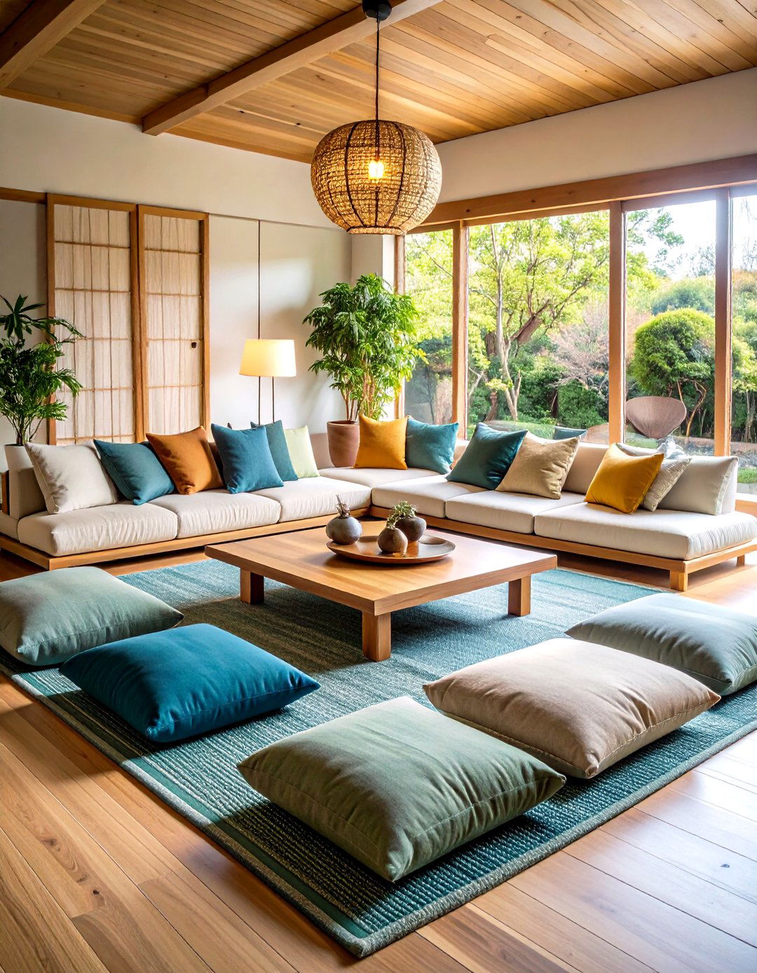 Japandi Living Room Floor Cushion Seating - 20 Japandi Living Room Ideas