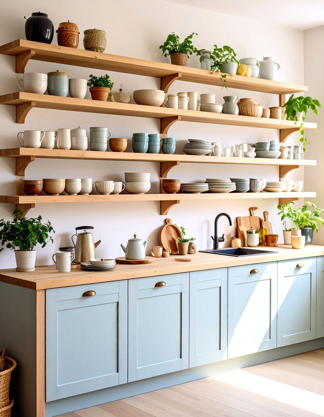 Japandi Minimalist Open Shelving Display - 20 Japandi Kitchen Ideas