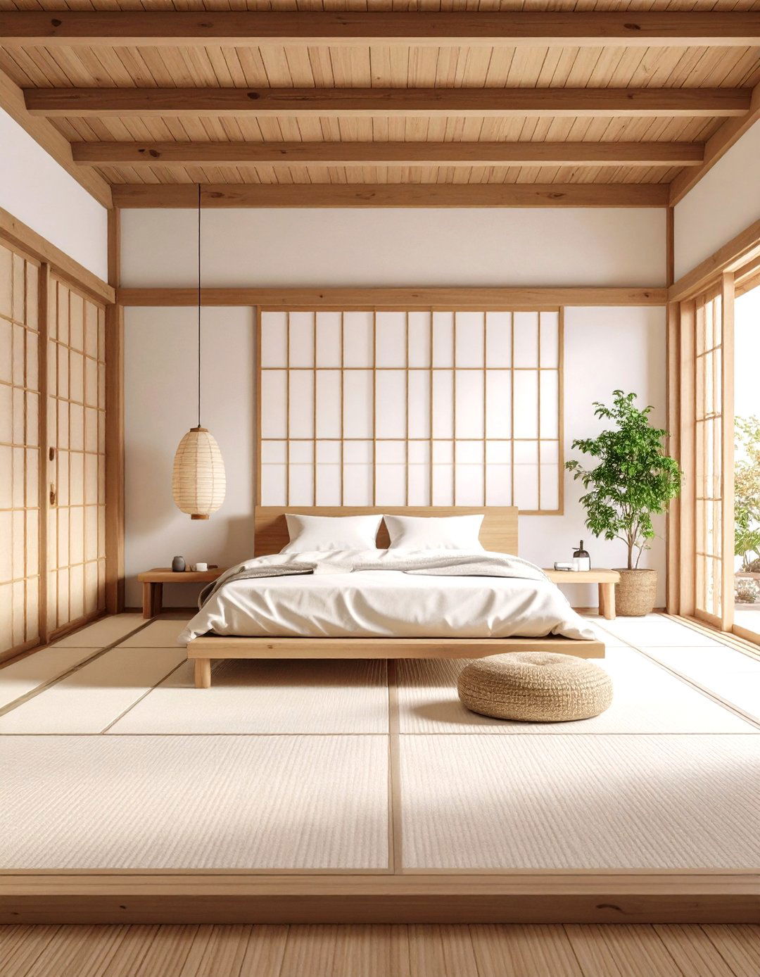 Japanese Bedroom Design with Neutral Earth Tone Color Palettes