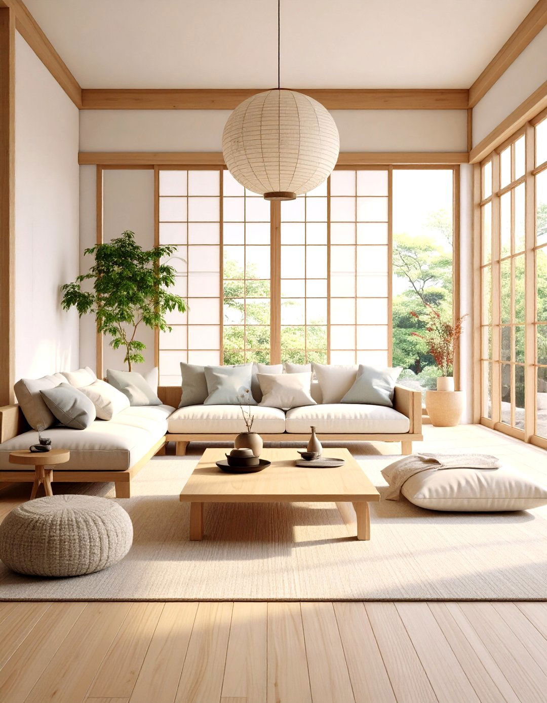 Japanese Influenced Minimalist Living Room with Low Furniture - 20 Minimalist Living Room Ideas