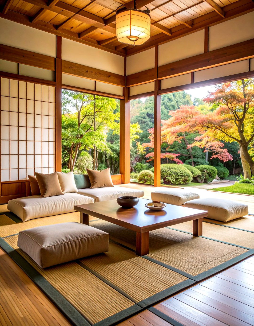 Japanese Interior Design with Comfortable Zabuton Floor Cushion Seating - 20 Japanese Interior Design Ideas