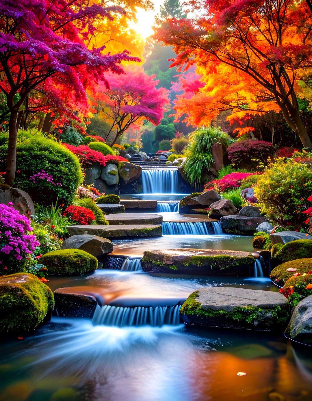 Japanese Treadstone Stepping Waterfall Pond - 20 Small Pond Ideas With Waterfalls