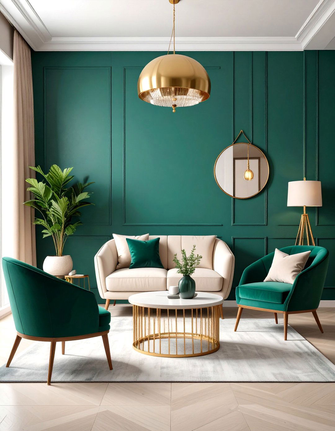 Jewel Tone Accent Wall with Complementary Neutrals - 20 Ways to Decorate With Jewel Tones