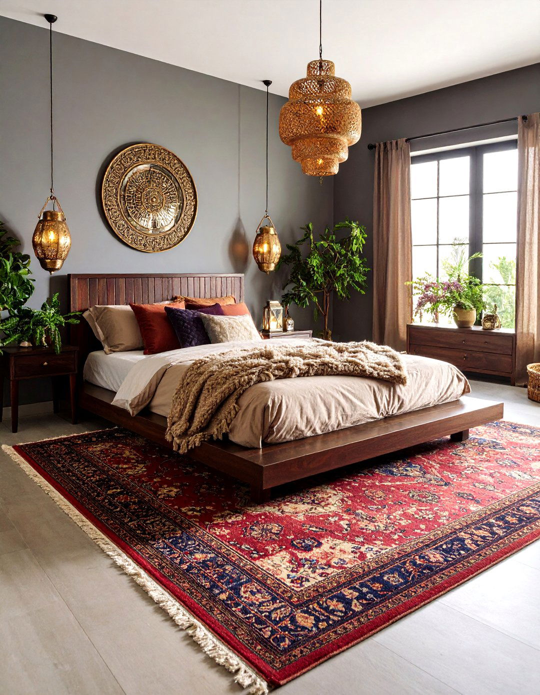 Jewel Tone Bedding and Vintage Rugs Bedroom Idea - 20 Dark Boho Bedroom Ideas