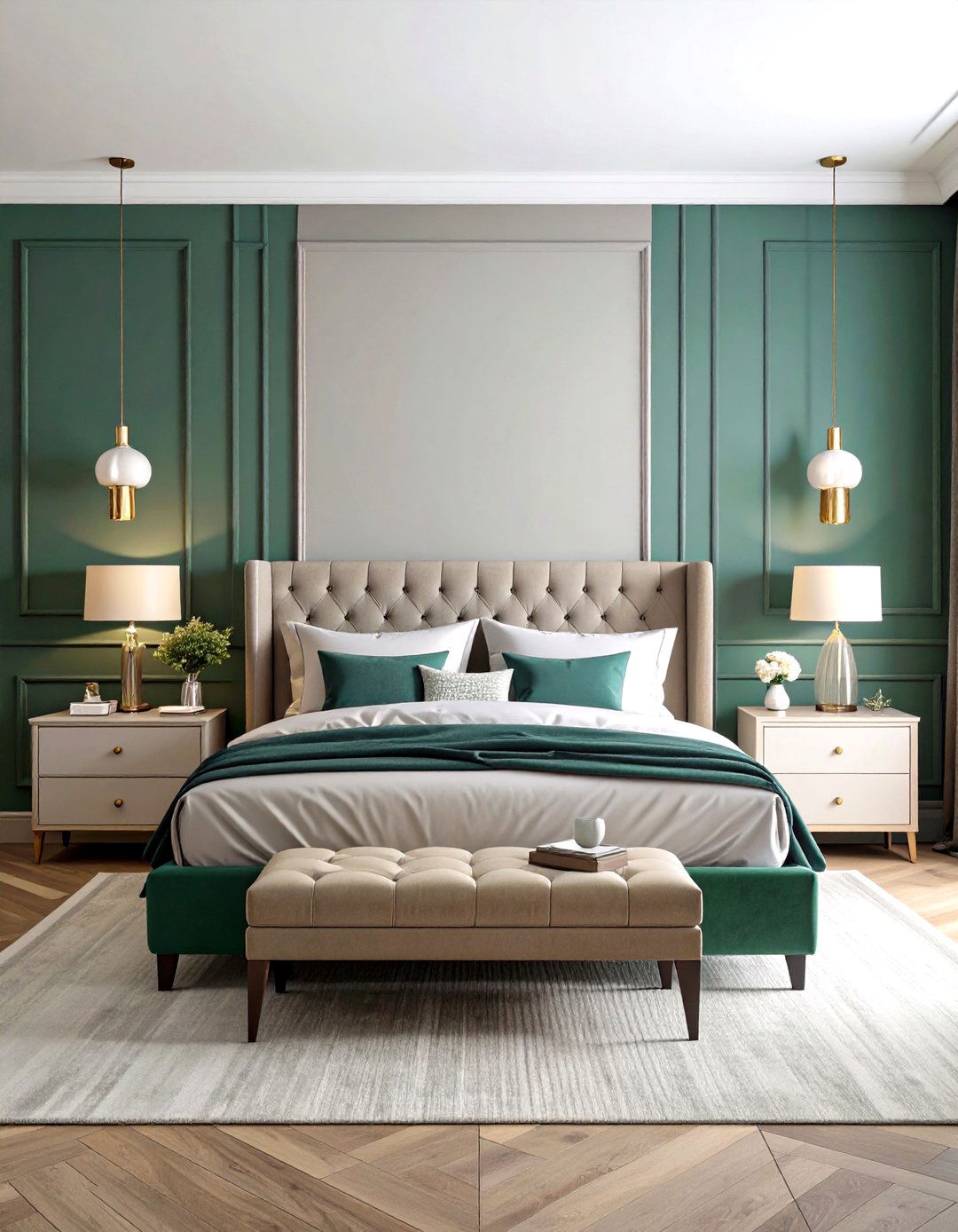 Jewel Tone Emerald with Pale Gray - 20 Two Tone Wall Paint Ideas