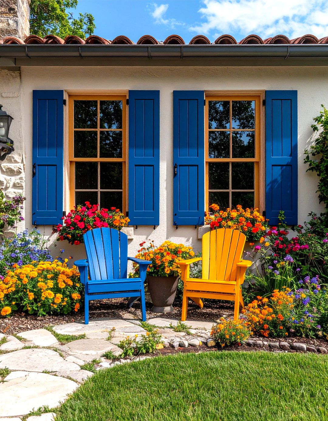 Jewel Tone Shutters for a Boho House Exterior - 20 Boho House Exterior Ideas
