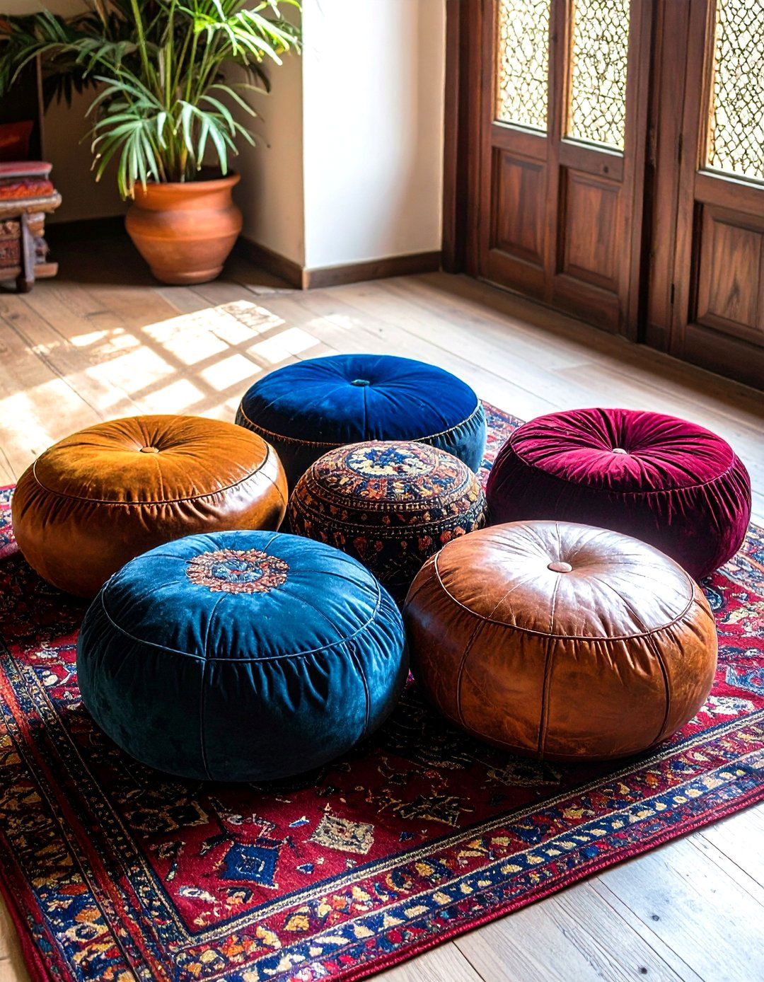 Jewel Toned Cushions and Moroccan Poufs - 20 Gothic Boho Decor Ideas