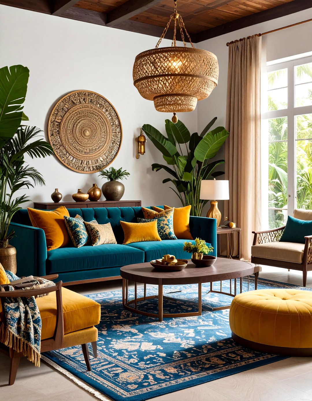 Jewel Toned Tropical Living Room - 20 Tropical Living Room Ideas