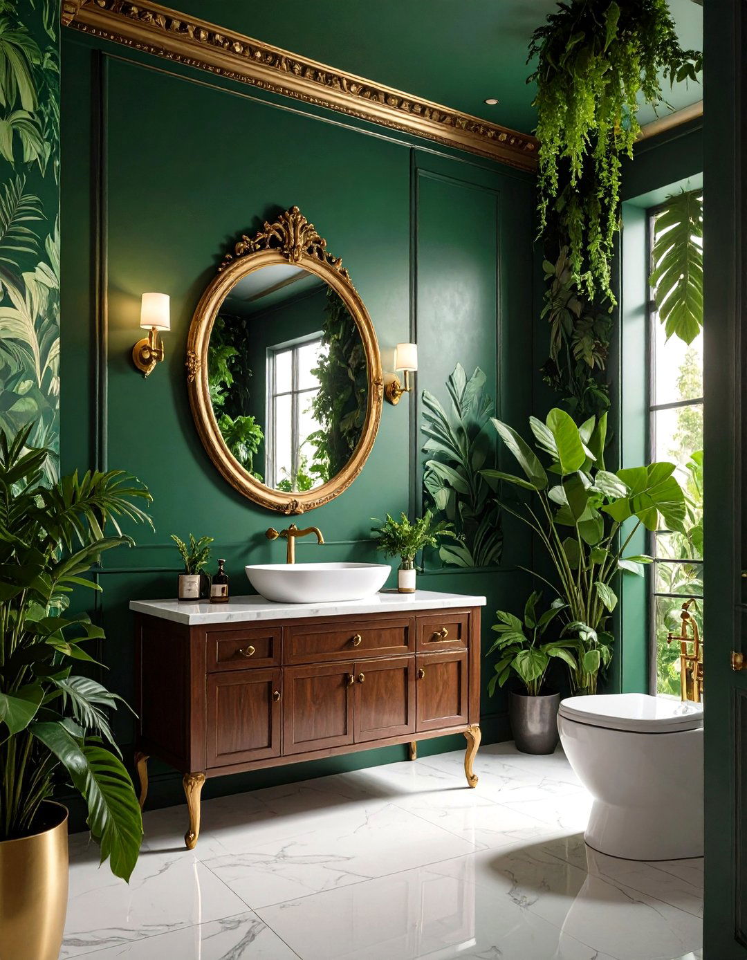 Jungle Green Powder Room - 20 Maximalist Decor Ideas