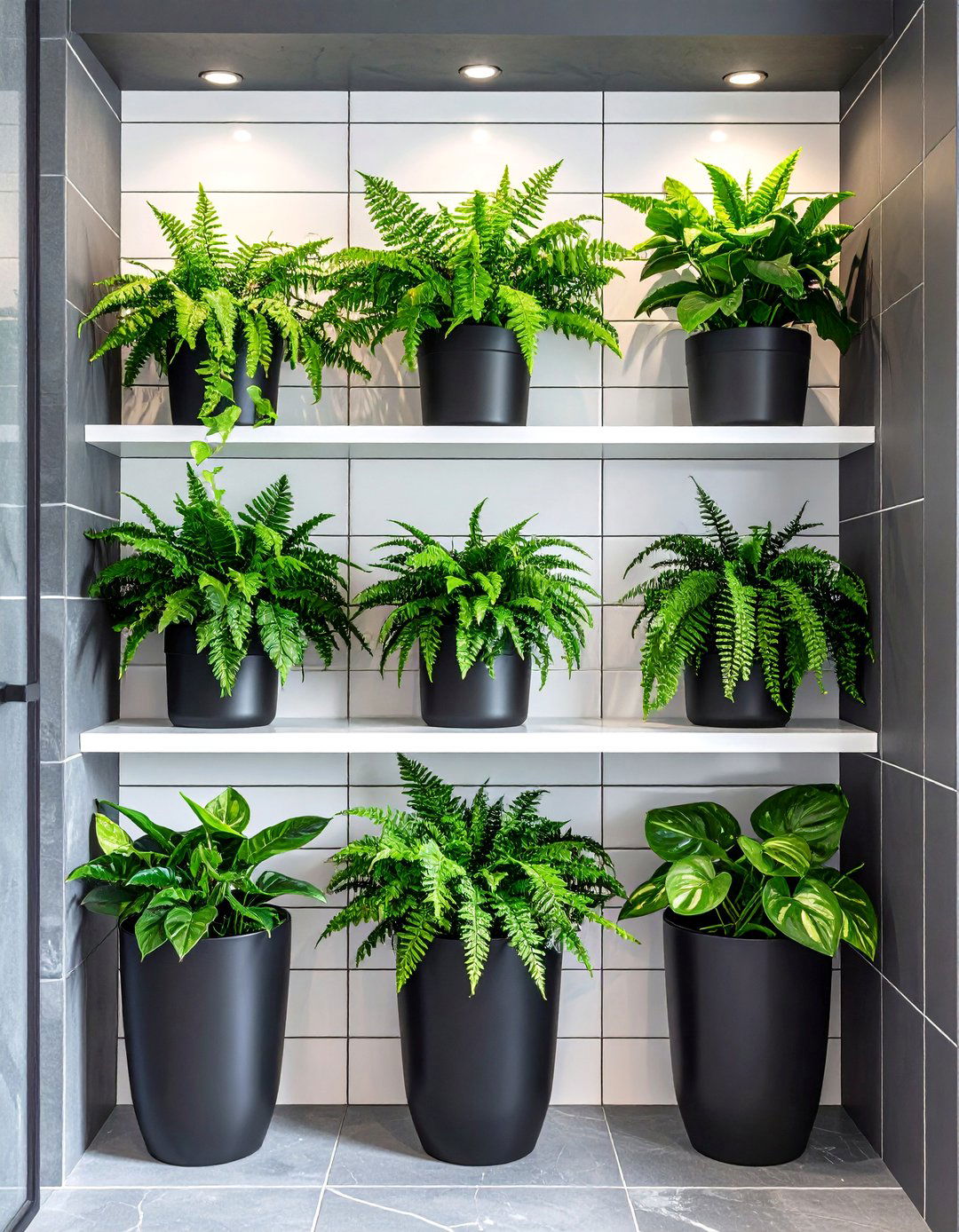 Jungle Plants Against Charcoal Tile - 20 Black and Green Bathroom Ideas