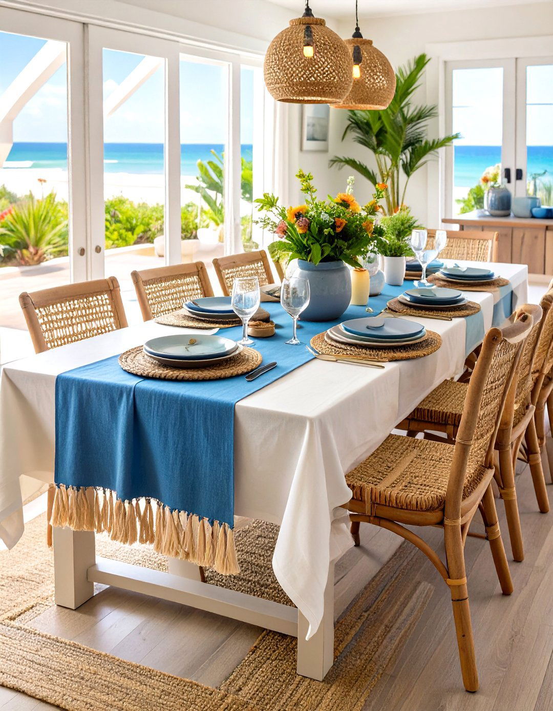 Jute Coastal Dining Room Table Runners - 20 Coastal Dining Room Ideas