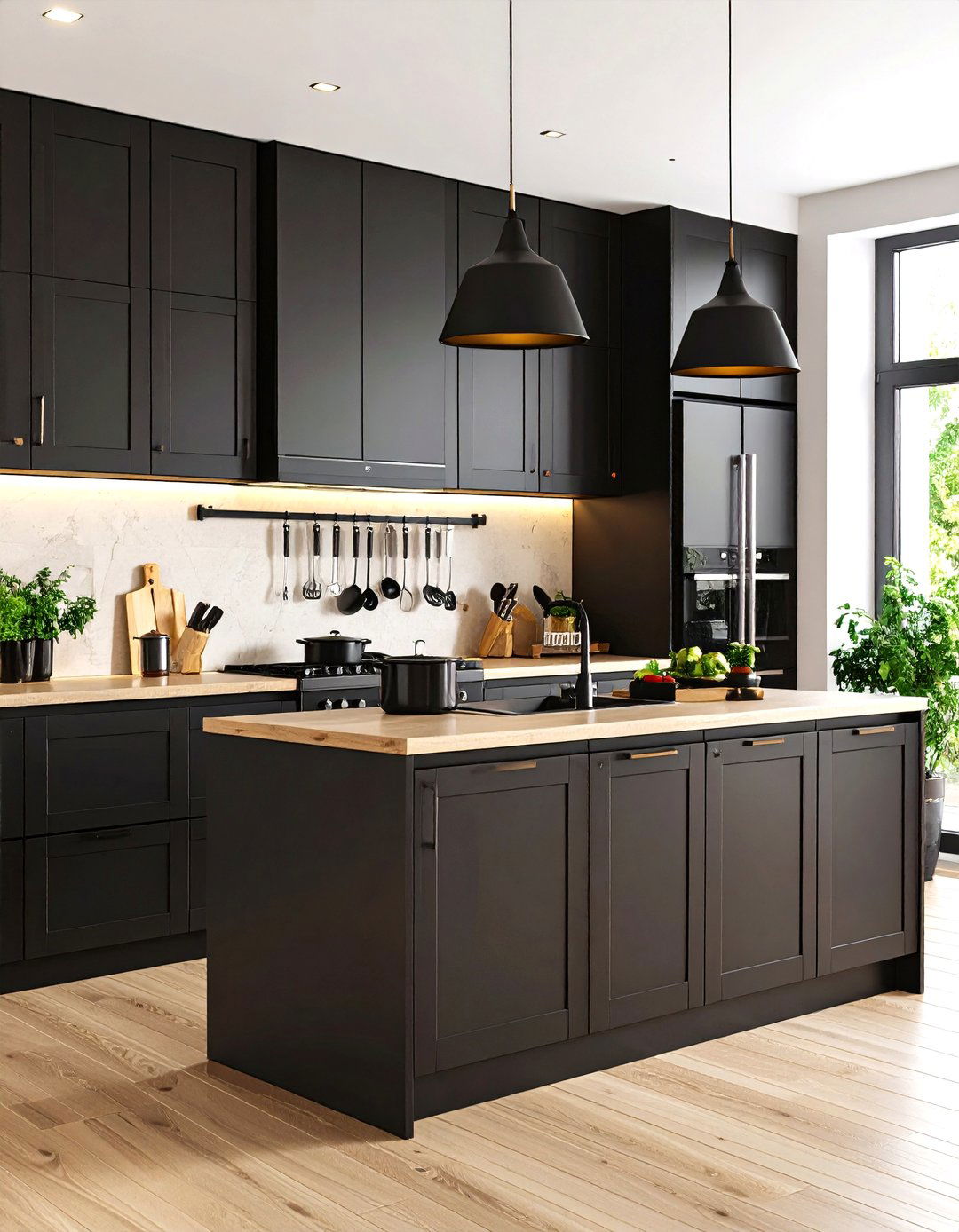 Keep Utensils and Tools Consistent - 20 Small Kitchen with Black Appliances Ideas