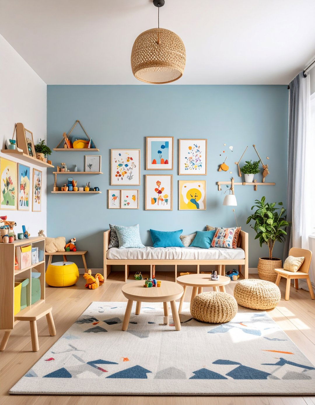 Kid Curated Wall Blending Artwork and Photos - 20 Family Picture Wall Ideas