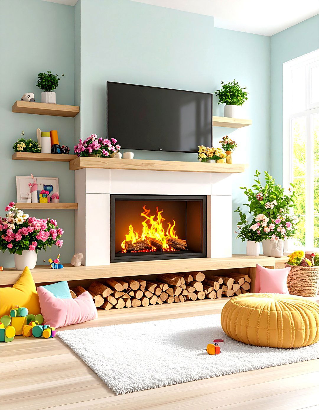 Kid Friendly Floating Electric Fireplace Nook - 20 Electric Fireplace Ideas With Tv Above