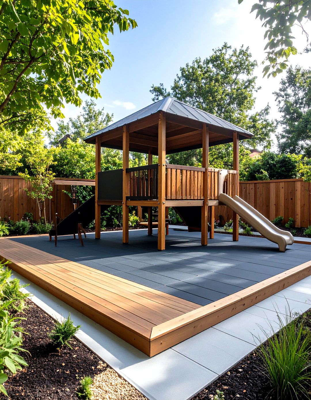 Kid Friendly Play Deck over Soft Surface Patio - 20 Deck and Patio Combination Ideas