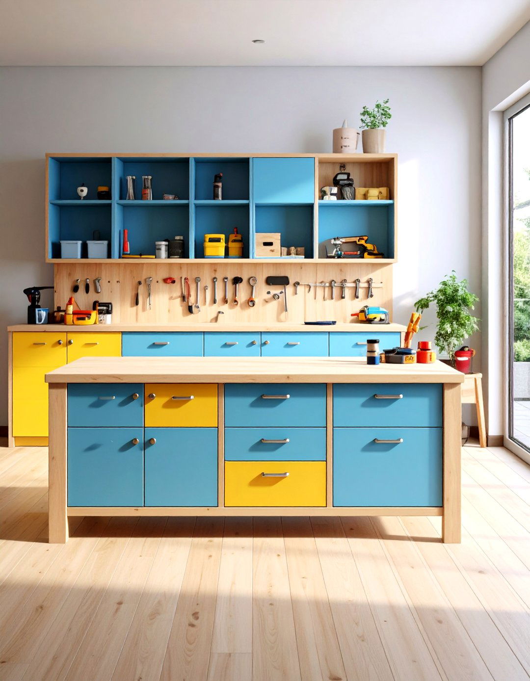 Kid Safe Workbench with Lockable Storage - 20 Garage Workbench Ideas