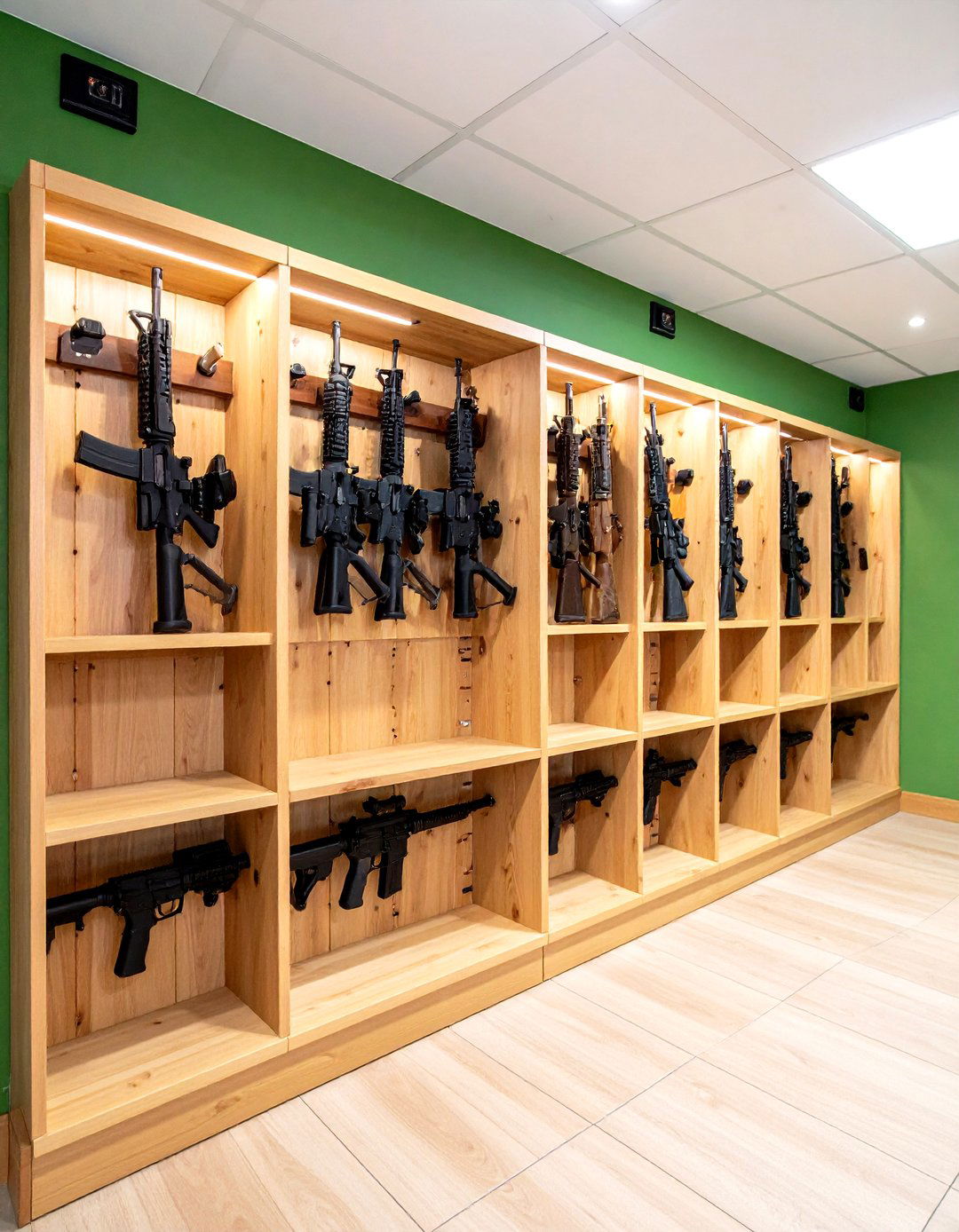 Kids Out of Reach Gun Wall with High Mount Storage - 20 Gun Wall Ideas