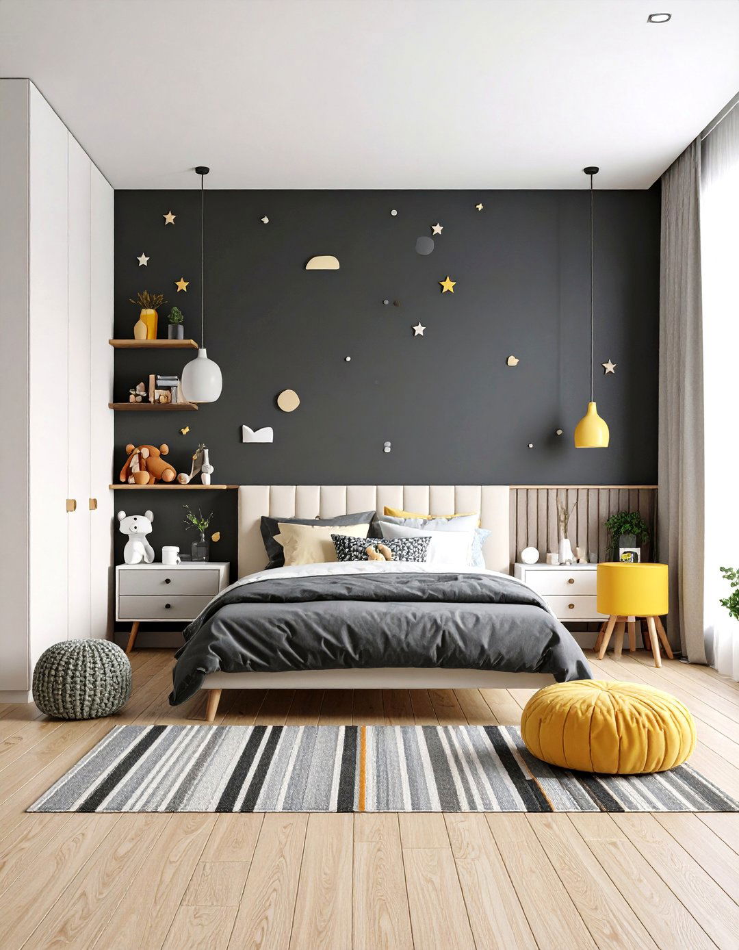 Kids Room Paint Dramatic Black Accent Statement - 20 Kids Room Paint Ideas
