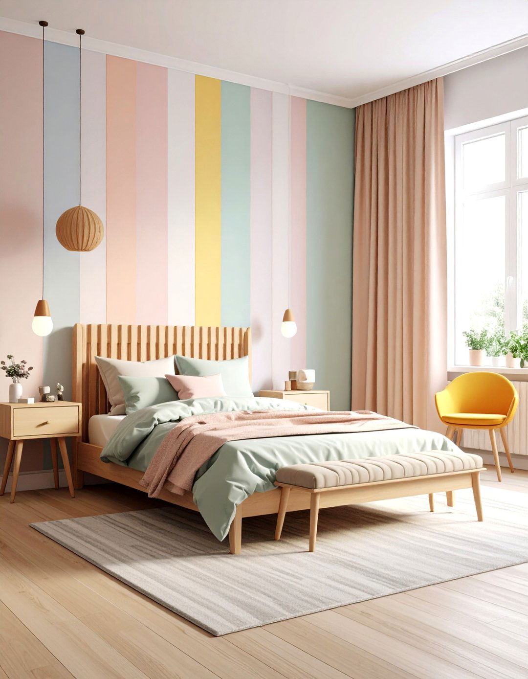Kids Room Paint Rainbow Stripe Accent Feature - 20 Kids Room Paint Ideas