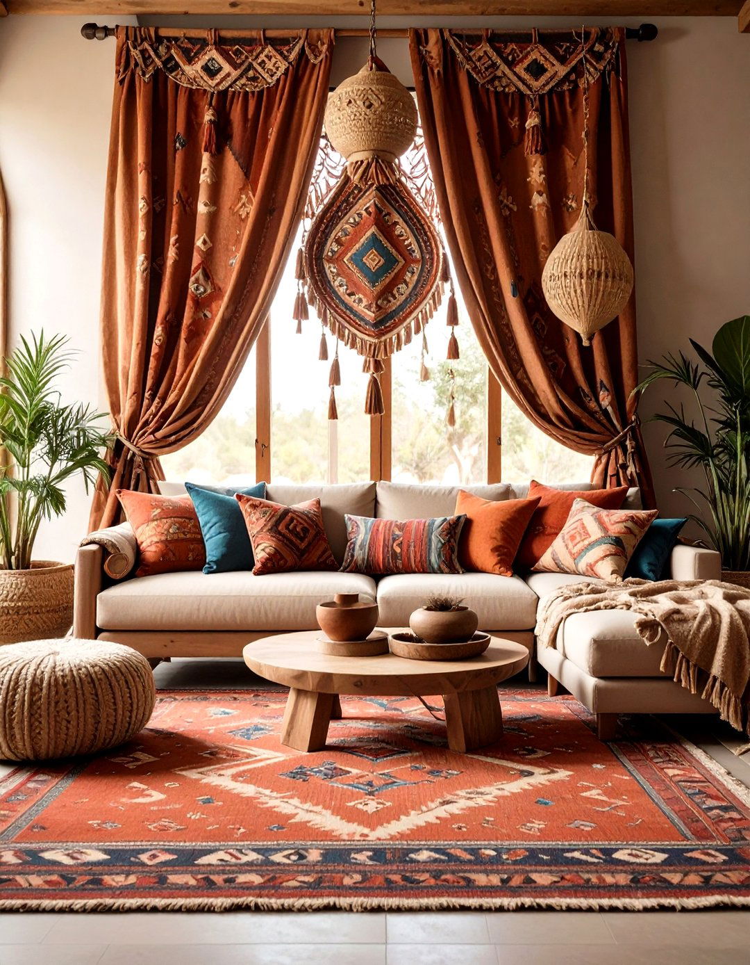 Kilim Pattern Curtains for Southwestern Warmth - 20 Boho Curtain Ideas