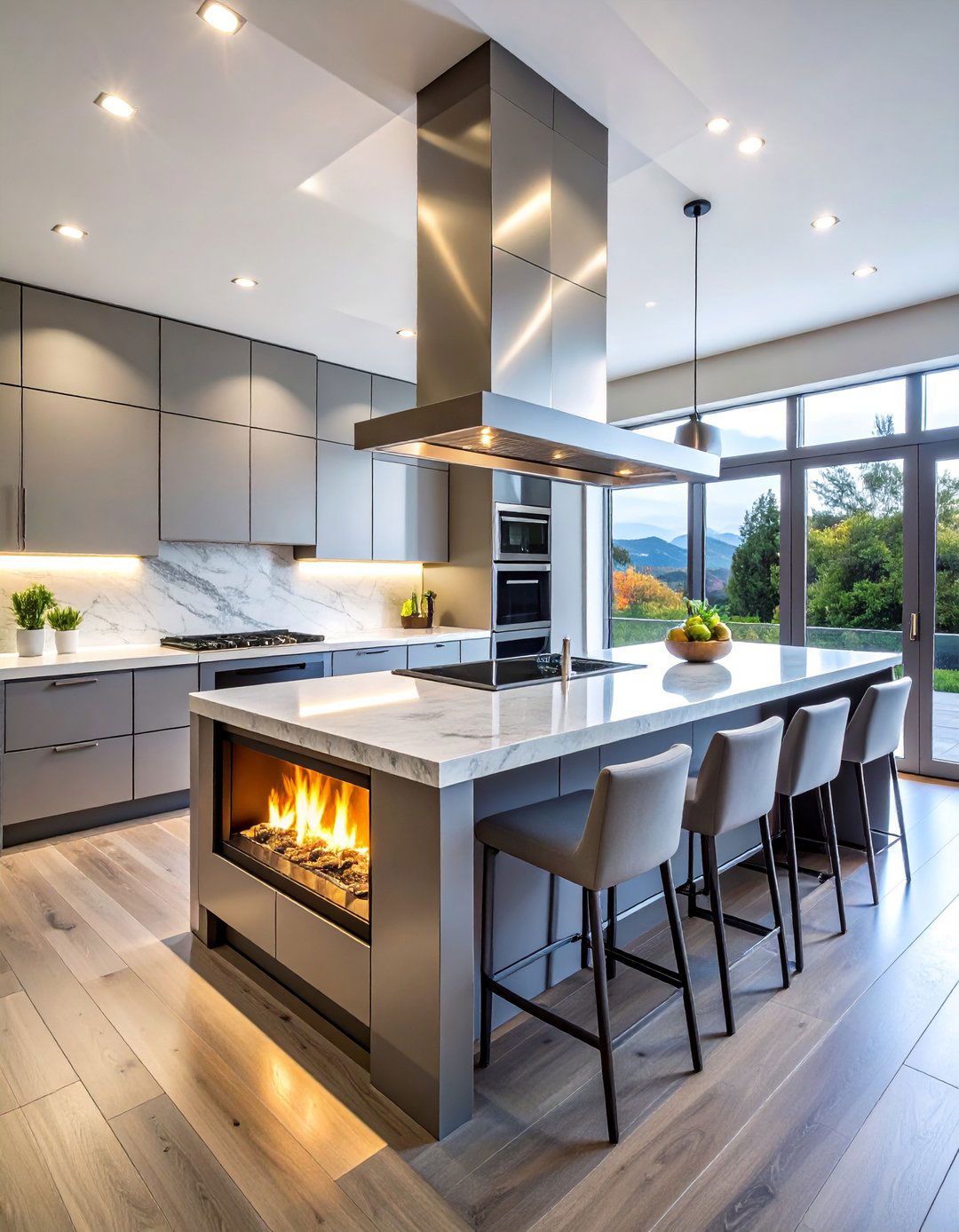 Kitchen Island Fireplace Integration - 20 Kitchens With Fireplaces